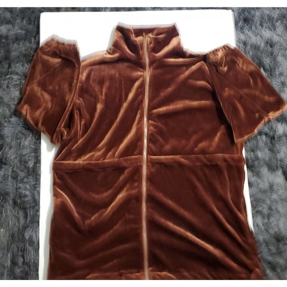 Roaman's Size 1X Brown Velvet Velour 2 Pc Pockets Elastic Waist Athleisure Set - Picture 2 of 14